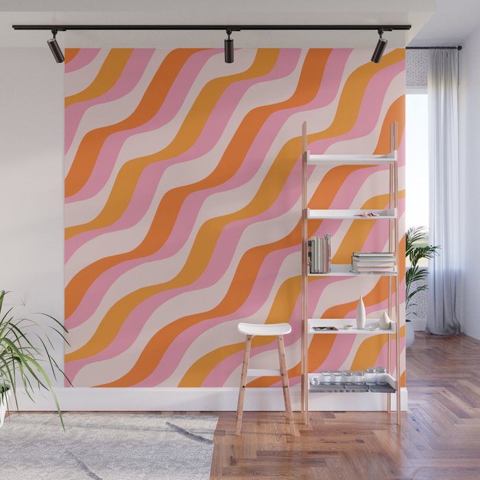 Zebra Stripes Abstract Lines Sunshine Retro Colorful Pink Orange Colors Boho Swirl Modern Pattern Wall Mural Gallery Image 1