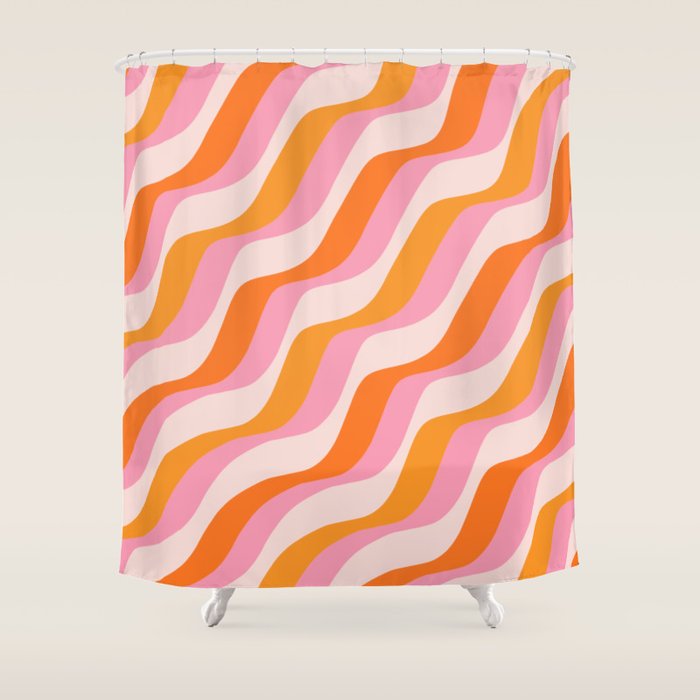 Zebra Stripes Abstract Lines Sunshine Retro Colorful Pink Orange Colors Boho Swirl Modern Pattern Shower Curtain Gallery Image 1