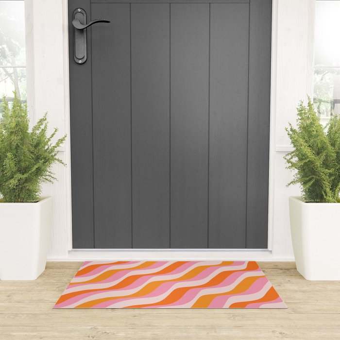 Zebra Stripes Abstract Lines Sunshine Retro Colorful Pink Orange Colors Boho Swirl Modern Pattern Welcome Mat Gallery Image 3