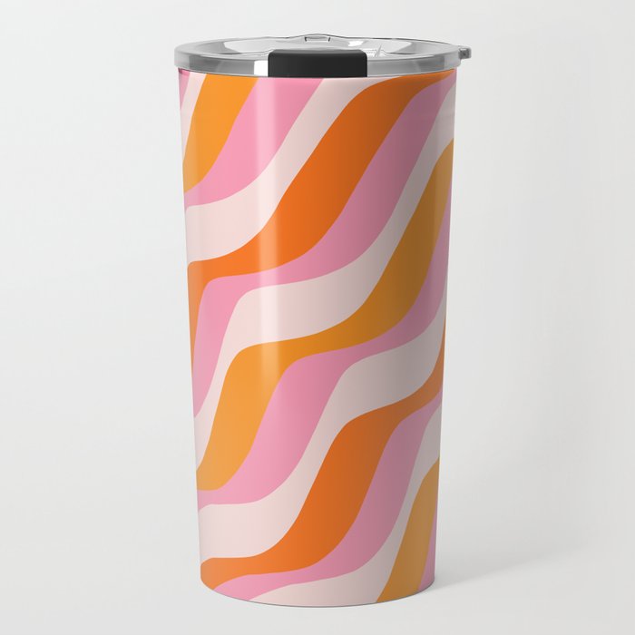 Zebra Stripes Abstract Lines Sunshine Retro Colorful Pink Orange Colors Boho Swirl Modern Pattern Travel Mug Gallery Image 1