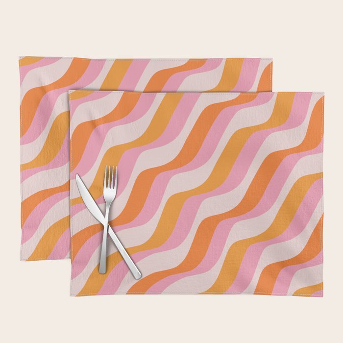 Zebra Stripes Abstract Lines Sunshine Retro Colorful Pink Orange Colors Boho Swirl Modern Pattern Placemat Gallery Image 1