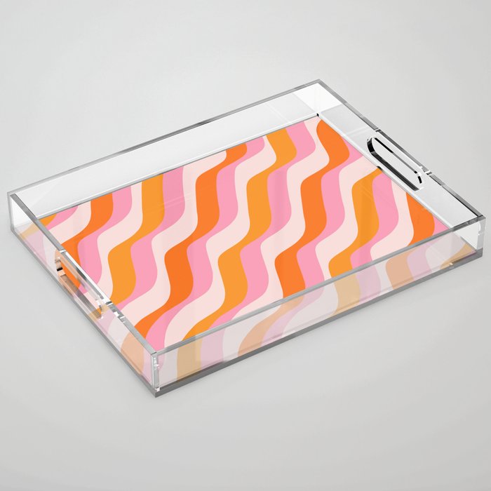 Zebra Stripes Abstract Lines Sunshine Retro Colorful Pink Orange Colors Boho Swirl Modern Pattern Acrylic Tray Gallery Image 1