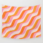Zebra Stripes Abstract Lines Sunshine Retro Colorful Pink Orange Colors Boho Swirl Modern Pattern Wall Tapestry Gallery Image 4