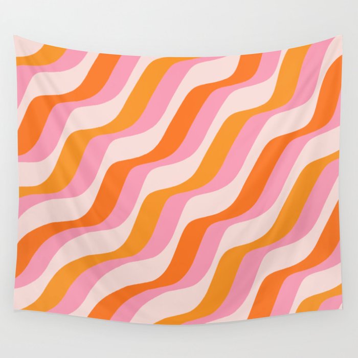 Zebra Stripes Abstract Lines Sunshine Retro Colorful Pink Orange Colors Boho Swirl Modern Pattern Wall Tapestry Gallery Image 4