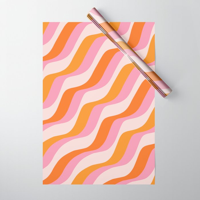 Zebra Stripes Abstract Lines Sunshine Retro Colorful Pink Orange Colors Boho Swirl Modern Pattern Wrapping Paper Gallery Image 1