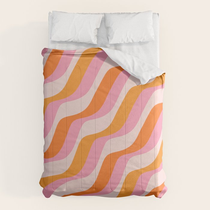 Zebra Stripes Abstract Lines Sunshine Retro Colorful Pink Orange Colors Boho Swirl Modern Pattern Comforter Gallery Image 1