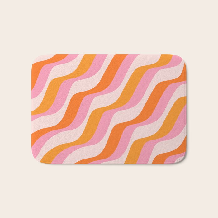 Zebra Stripes Abstract Lines Sunshine Retro Colorful Pink Orange Colors Boho Swirl Modern Pattern Bath Mat Gallery Image 1