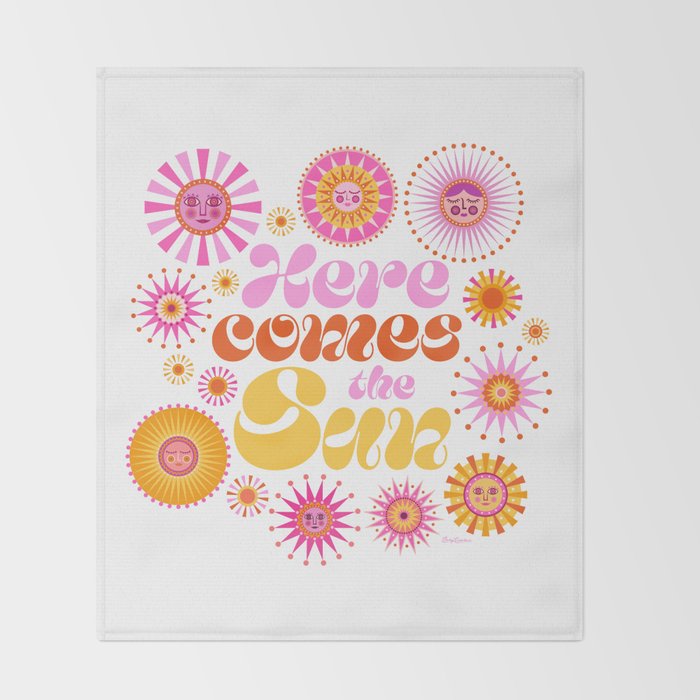 Here Comes the Sun - Pink and Yellow Throw Blanket Gallery Image 2