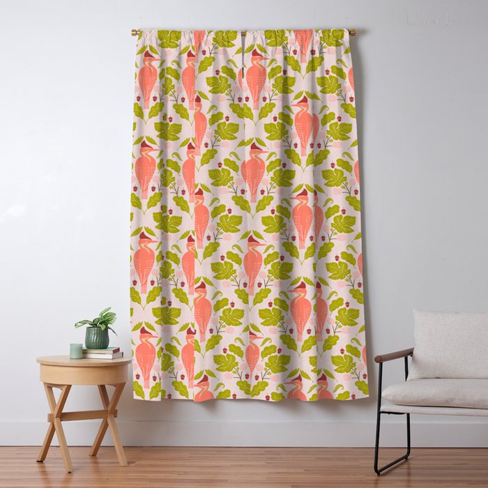 Peach And Pink Woodpecker Window Curtain Gallery Image 1