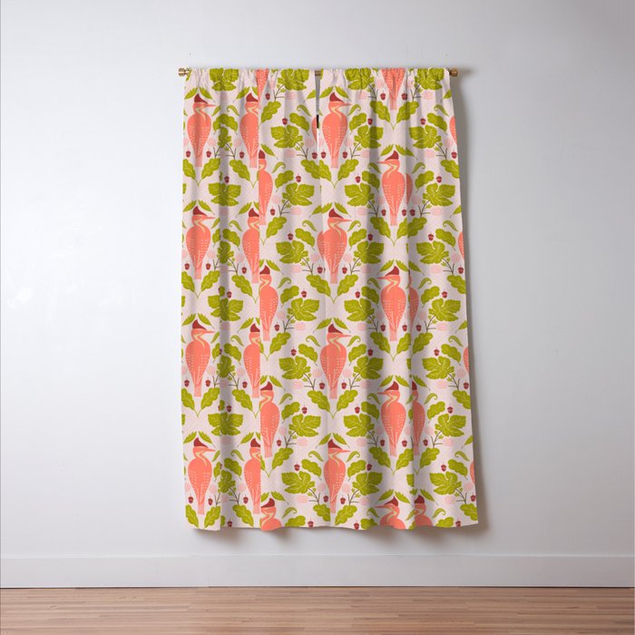 Peach And Pink Woodpecker Window Curtain Gallery Image 3