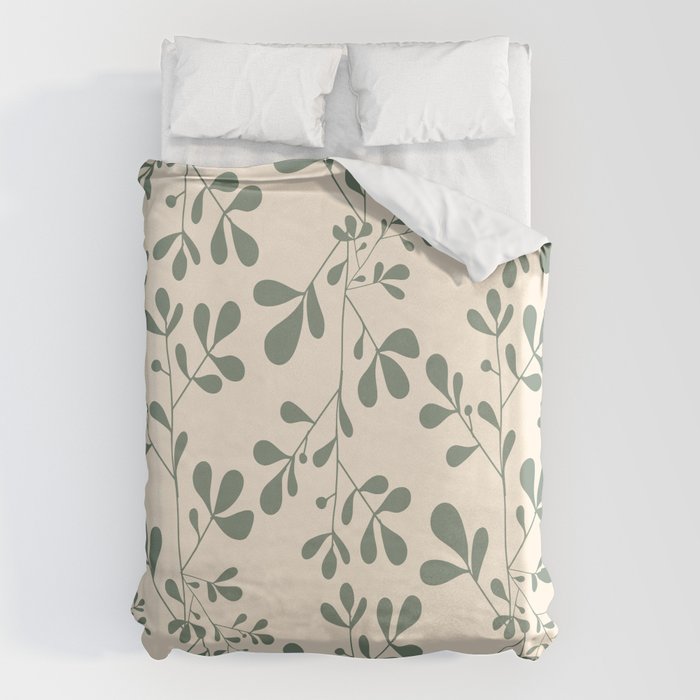 Abstract Leaves Print, Ivory and Green Duvet Cover Gallery Image 6
