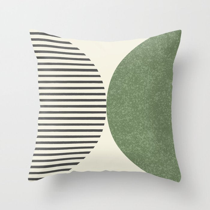Semicircle Stripes - Green Throw Pillow Gallery Image 1