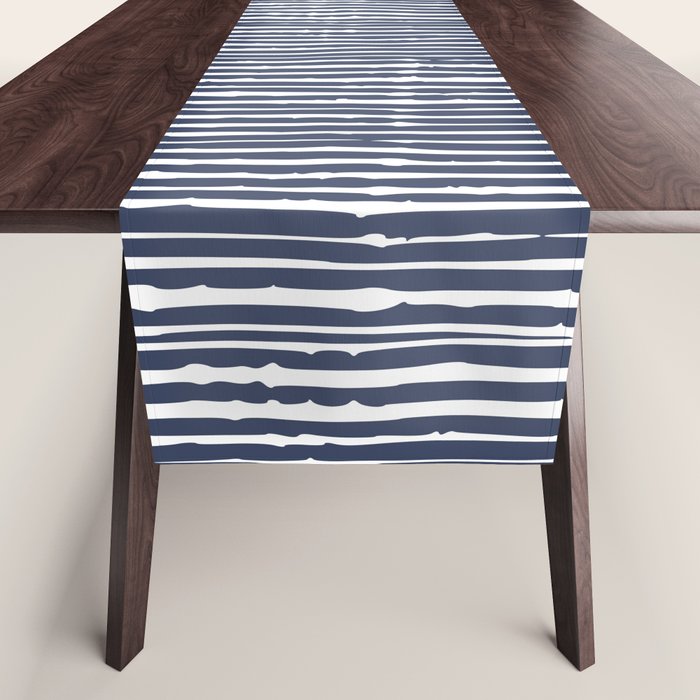 Abstract Stripes Pattern, Indigo, Navy Blue Table Runner Gallery Image 1