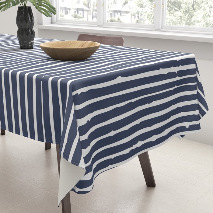 Abstract Stripes Pattern, Indigo, Navy Blue Tablecloth Gallery Image 3