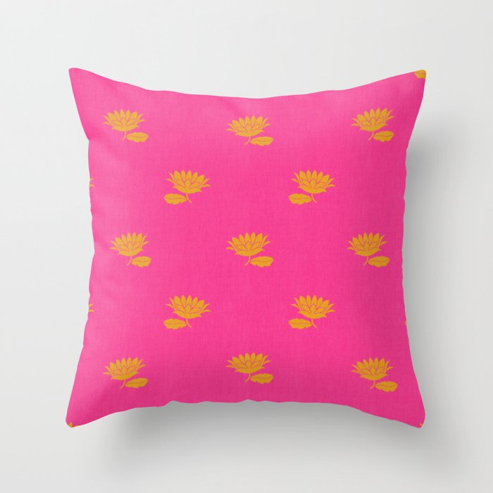 Art Nouveau Yellow Tropical Flowers - Hot Pink Pattern Throw Pillow Gallery Image 6
