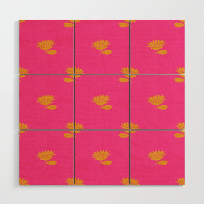 Art Nouveau Yellow Tropical Flowers - Hot Pink Pattern Wood Wall Art Gallery Image 1
