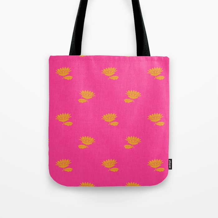 Art Nouveau Yellow Tropical Flowers - Hot Pink Pattern Tote Bag Gallery Image 1