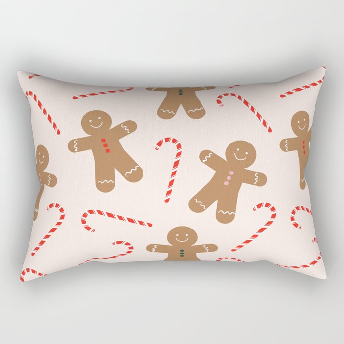 Gingerbread Man + Candy Cane Christmas Pattern Rectangular Pillow Gallery Image 2