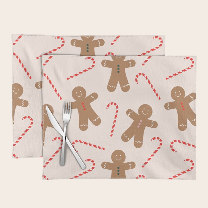Gingerbread Man + Candy Cane Christmas Pattern Placemat Gallery Image 1