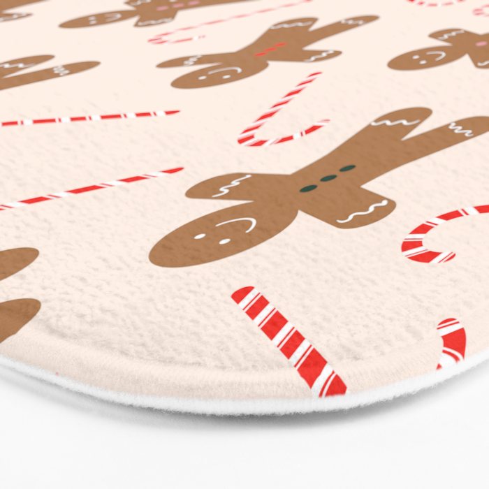 Gingerbread Man + Candy Cane Christmas Pattern Bath Mat Gallery Image 3