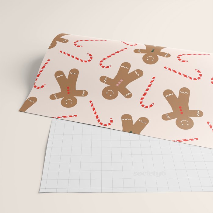 Gingerbread Man + Candy Cane Christmas Pattern Wrapping Paper Gallery Image 2