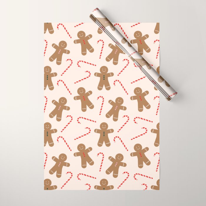 Gingerbread Man + Candy Cane Christmas Pattern Wrapping Paper Gallery Image 1