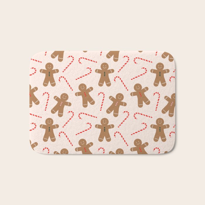 Gingerbread Man + Candy Cane Christmas Pattern Bath Mat Gallery Image 1