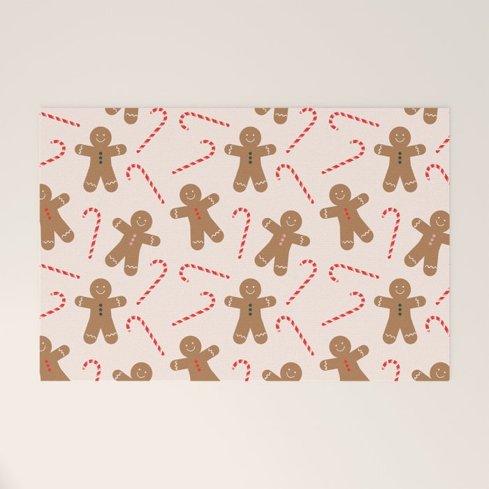 Gingerbread Man + Candy Cane Christmas Pattern Welcome Mat Gallery Image 1