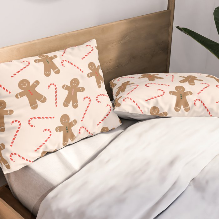Gingerbread Man + Candy Cane Christmas Pattern Pillow Sham Gallery Image 2