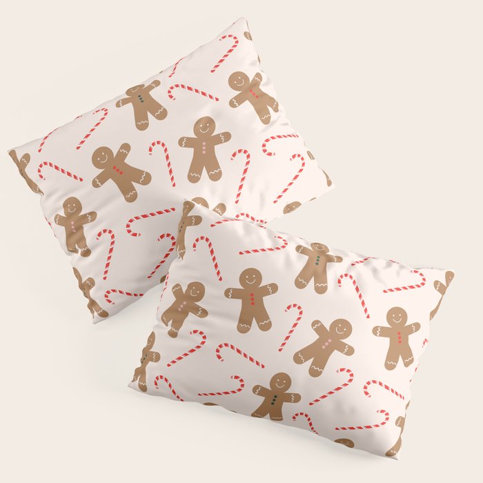 Gingerbread Man + Candy Cane Christmas Pattern Pillow Sham Gallery Image 3