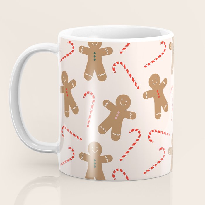 Gingerbread Man + Candy Cane Christmas Pattern Coffee Mug Gallery Image 3