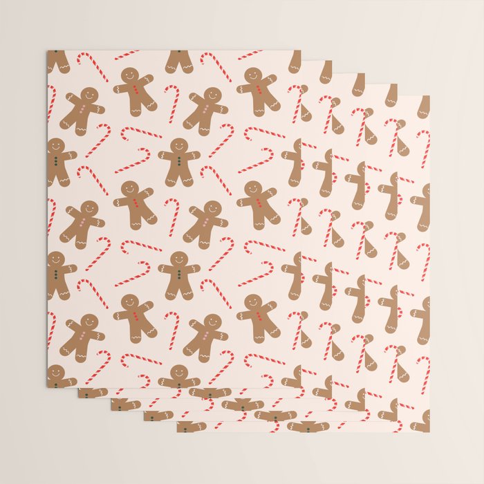 Gingerbread Man + Candy Cane Christmas Pattern Wrapping Paper Gallery Image 3