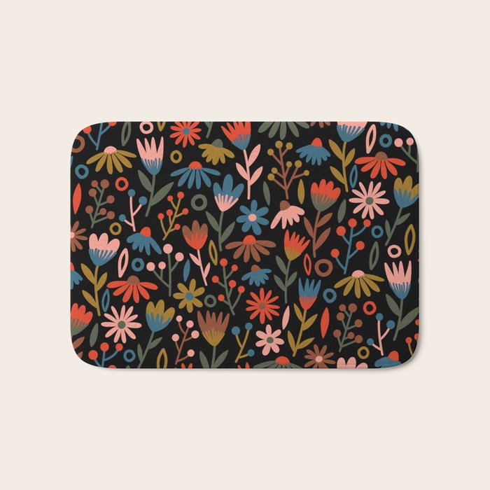 Exotic Midnight Floral Garden Bath Mat Gallery Image 1