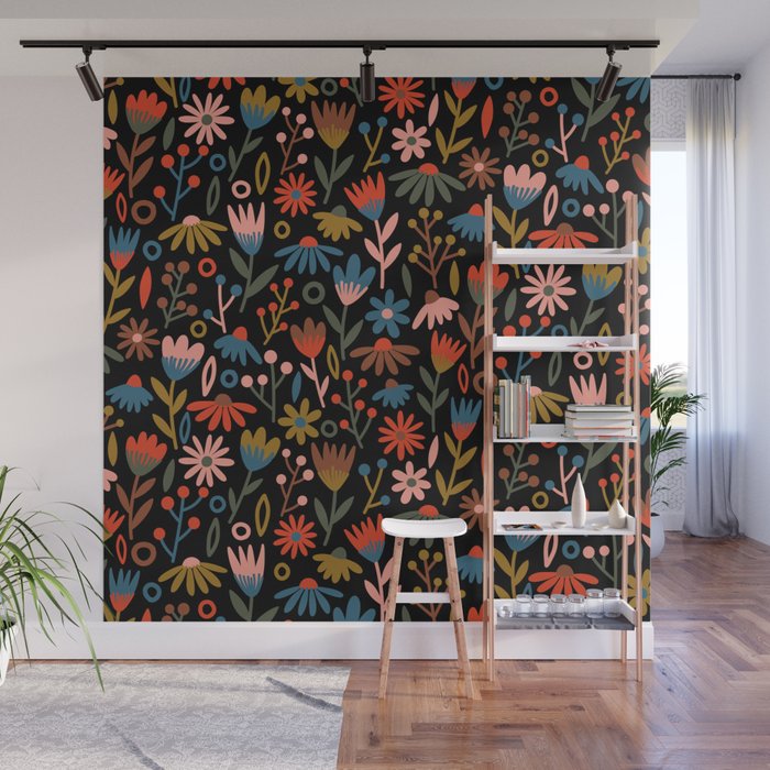 Exotic Midnight Floral Garden Wall Mural Gallery Image 1
