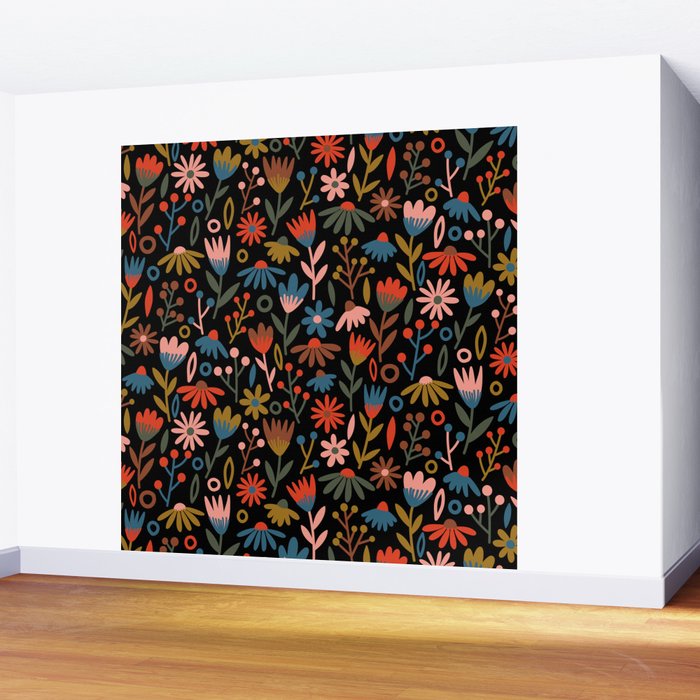 Exotic Midnight Floral Garden Wall Mural Gallery Image 2