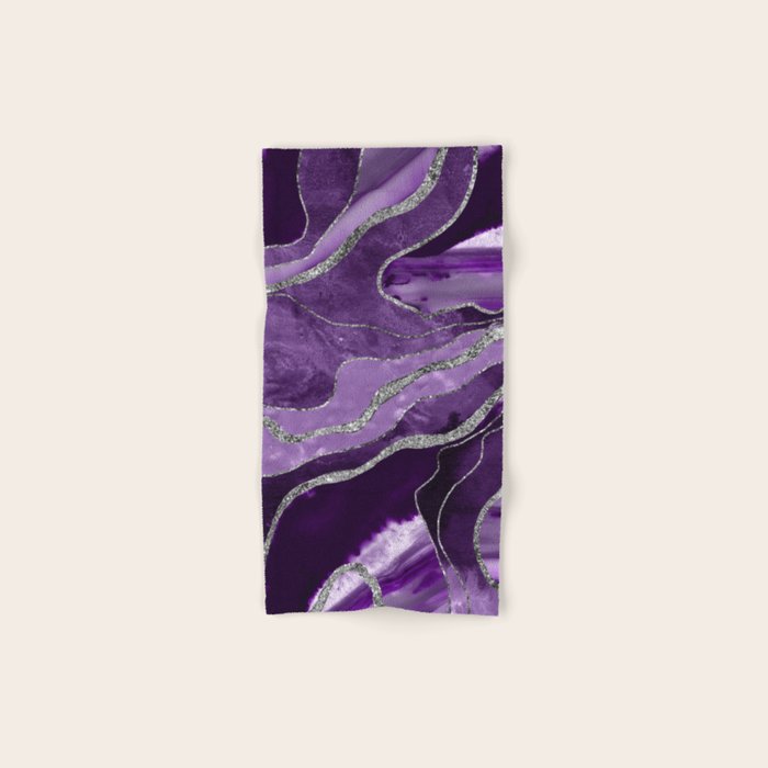 Purple Marble Agate Silver Glitter Glam #1 (Faux Glitter) #decor #art #society6 Bath Towel Gallery Image 1
