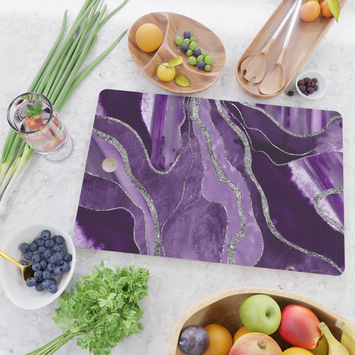 Purple Marble Agate Silver Glitter Glam #1 (Faux Glitter) #decor #art #society6 Cutting Board Gallery Image 2