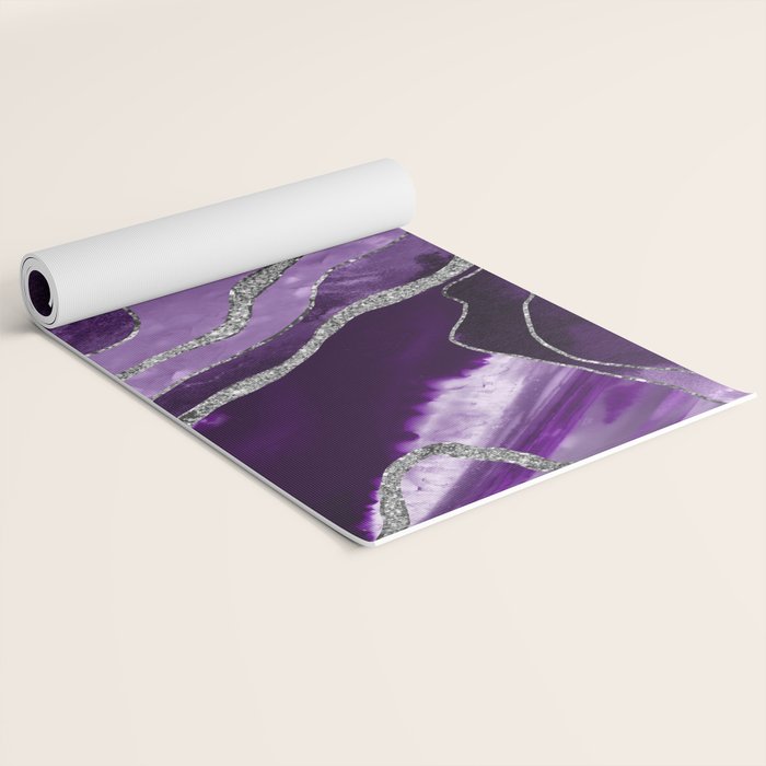 Purple Marble Agate Silver Glitter Glam #1 (Faux Glitter) #decor #art #society6 Yoga Mat Gallery Image 2