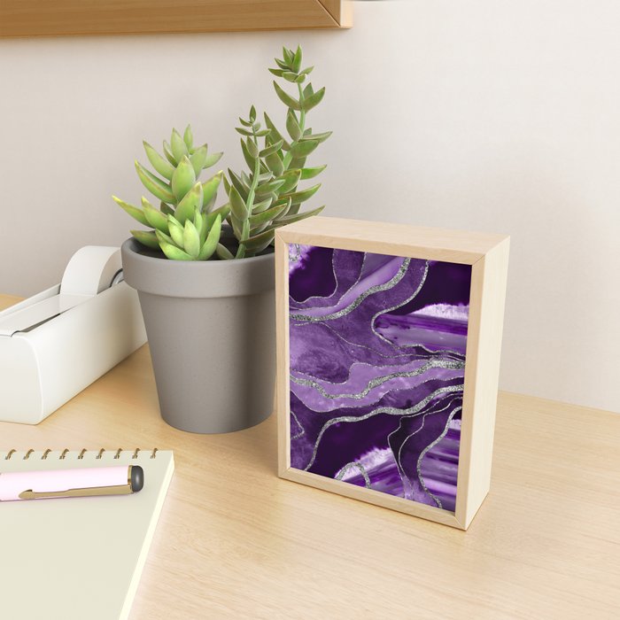Purple Marble Agate Silver Glitter Glam #1 (Faux Glitter) #decor #art #society6 Mini Art Print Gallery Image 2
