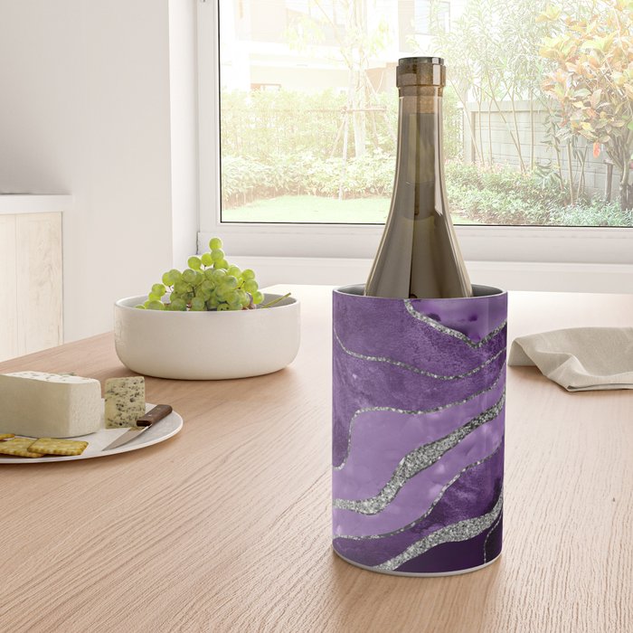Purple Marble Agate Silver Glitter Glam #1 (Faux Glitter) #decor #art #society6 Wine Chiller Gallery Image 4
