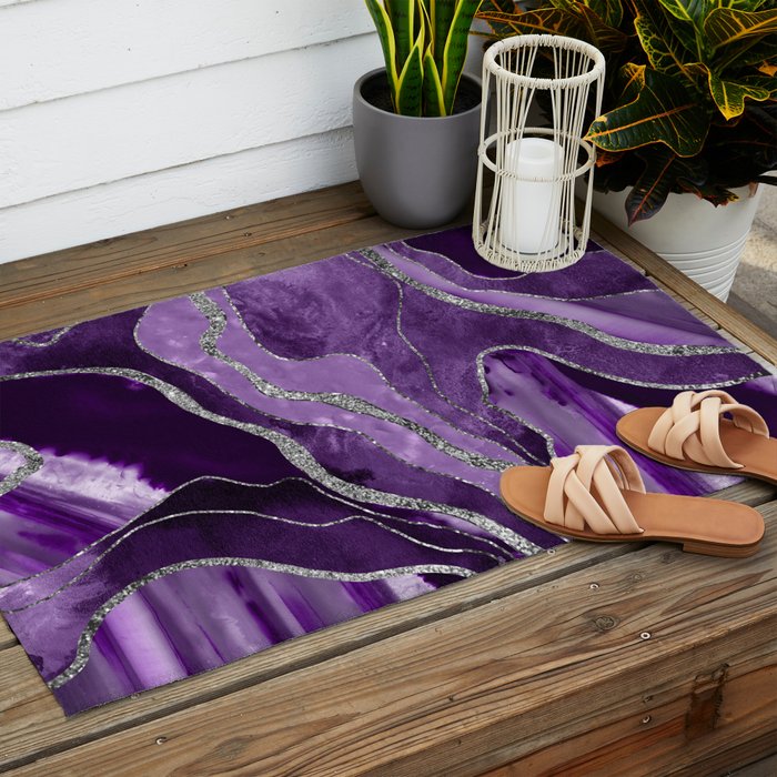 Purple Marble Agate Silver Glitter Glam #1 (Faux Glitter) #decor #art #society6 Outdoor Rug Gallery Image 2