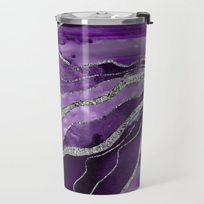 Purple Marble Agate Silver Glitter Glam #1 (Faux Glitter) #decor #art #society6 Travel Mug Gallery Image 2