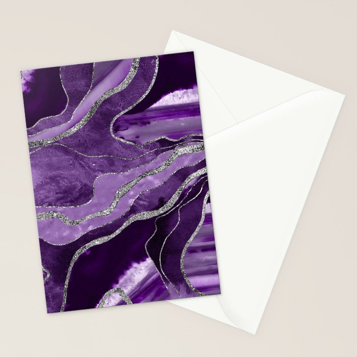 Purple Marble Agate Silver Glitter Glam #1 (Faux Glitter) #decor #art #society6 Stationery Card Gallery Image 2