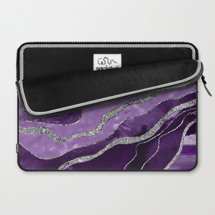 Purple Marble Agate Silver Glitter Glam #1 (Faux Glitter) #decor #art #society6 Laptop Sleeve Gallery Image 2