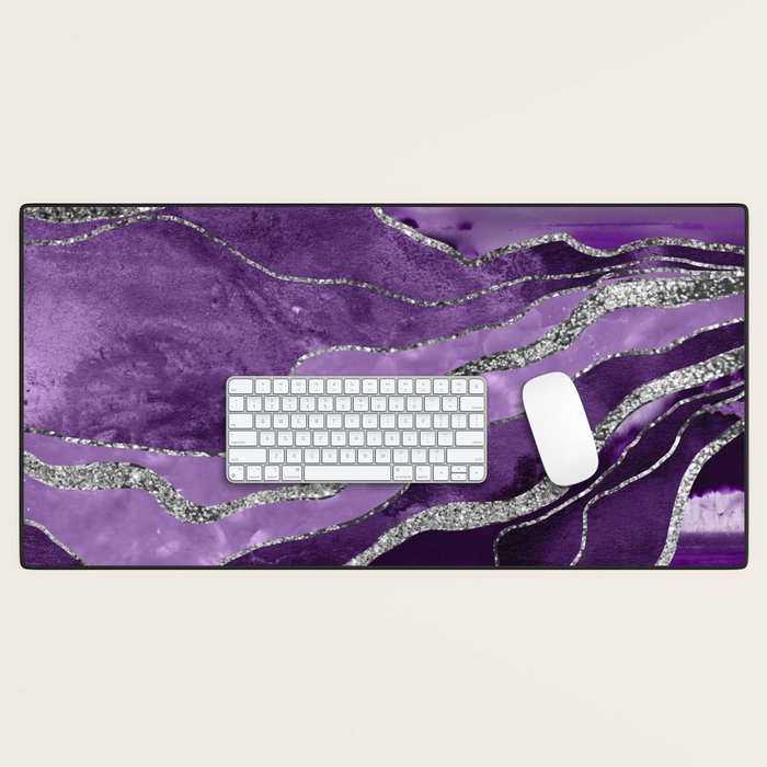 Purple Marble Agate Silver Glitter Glam #1 (Faux Glitter) #decor #art #society6 Desk Mat Gallery Image 1