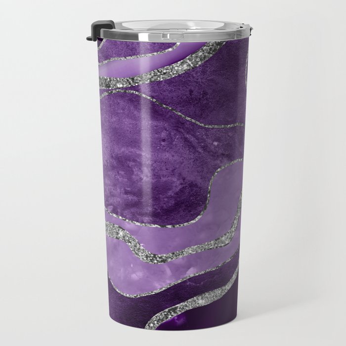 Purple Marble Agate Silver Glitter Glam #1 (Faux Glitter) #decor #art #society6 Travel Mug Gallery Image 3