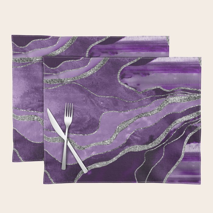 Purple Marble Agate Silver Glitter Glam #1 (Faux Glitter) #decor #art #society6 Placemat Gallery Image 1