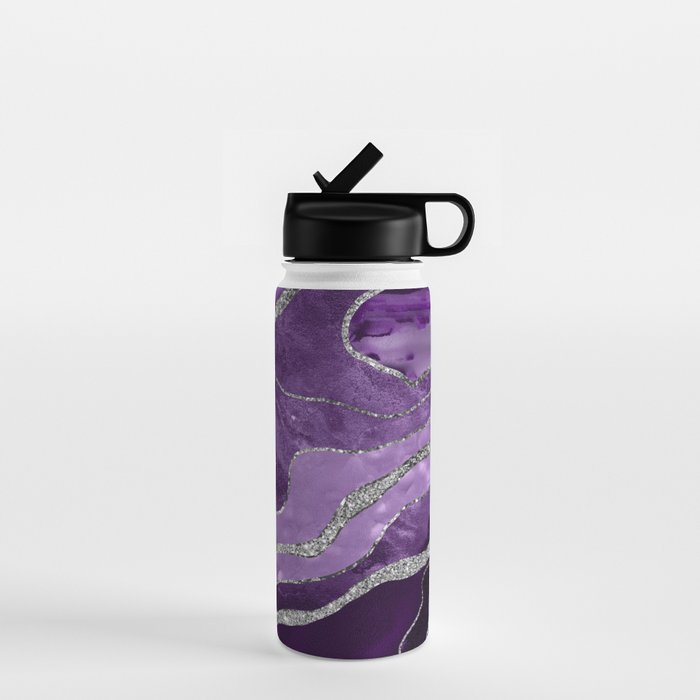 Purple Marble Agate Silver Glitter Glam #1 (Faux Glitter) #decor #art #society6 Water Bottle Gallery Image 1