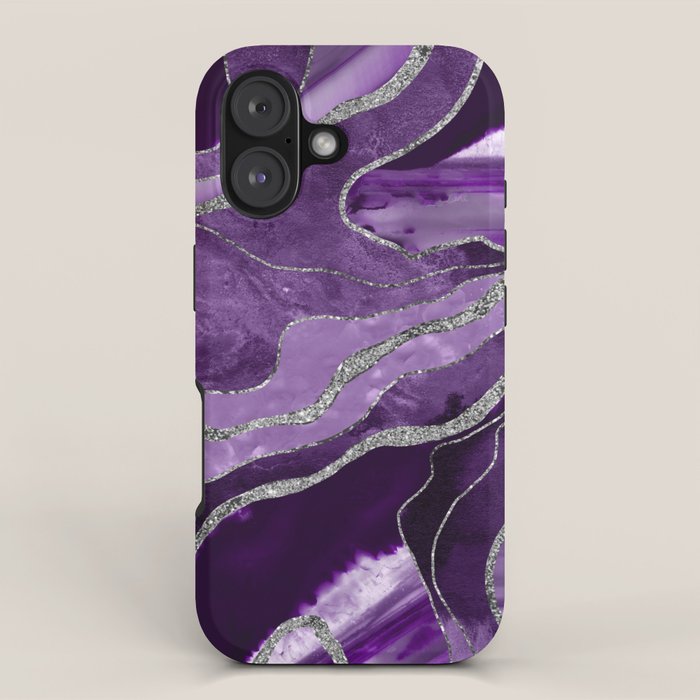 Purple Marble Agate Silver Glitter Glam #1 (Faux Glitter) #decor #art #society6 iPhone Case Gallery Image 1