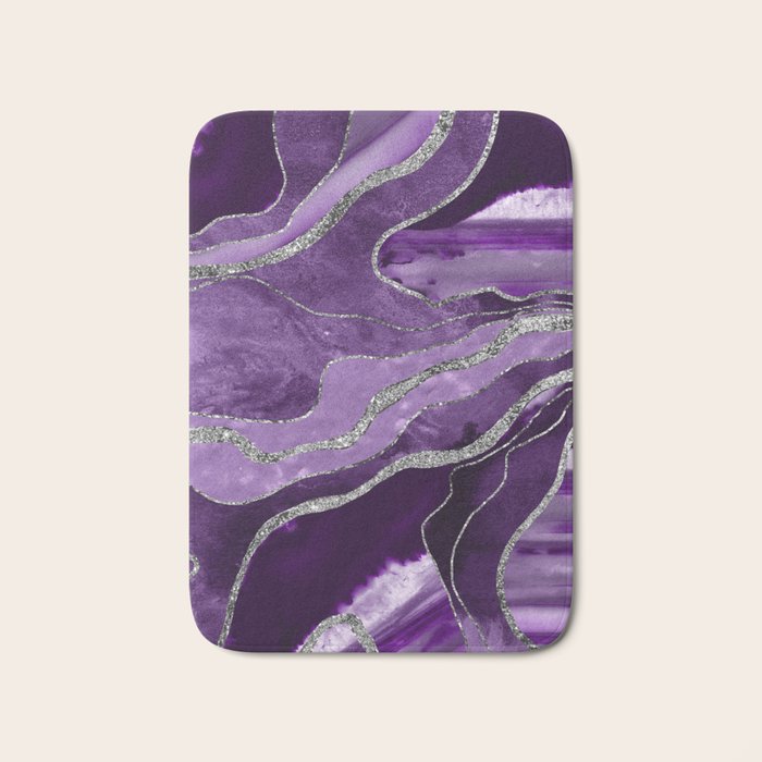 Purple Marble Agate Silver Glitter Glam #1 (Faux Glitter) #decor #art #society6 Bath Mat